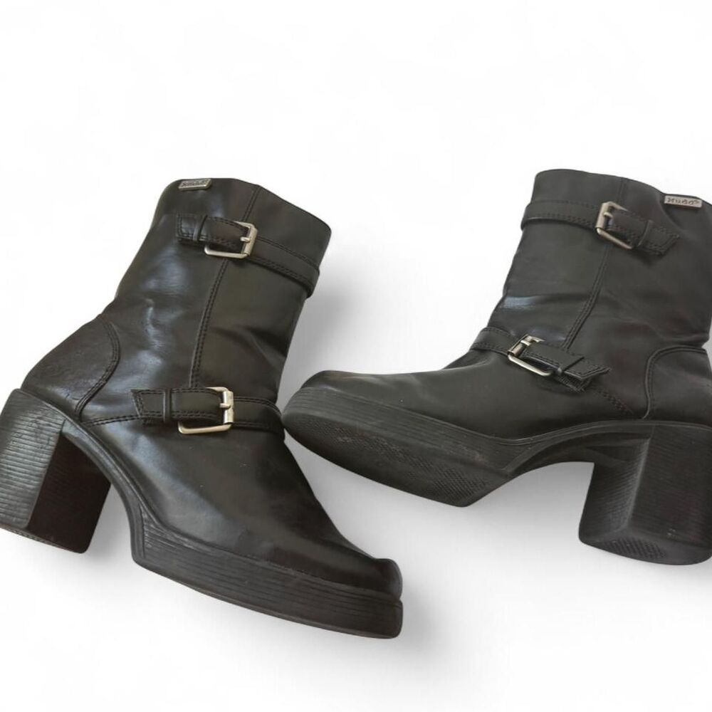 Mudd Black Y2K Buckle Platform Heeled Boots Size 9.5